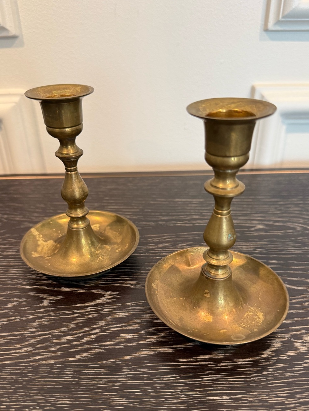 Set Of Two Vintage Tapered Brass Candlesticks Made In India
